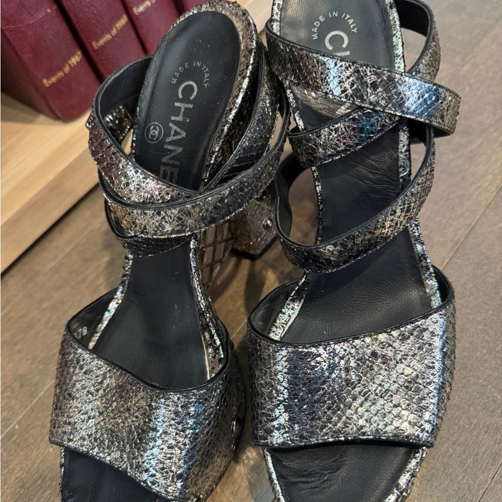 Chanel Metallic Strappy Heels